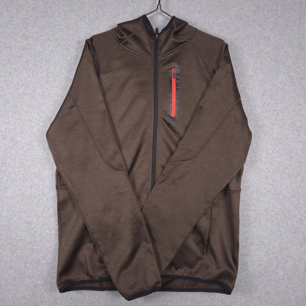 Mondetta Mens Size Large Brown Hooded Softshell Jacket Shirt Full Zip Pocket